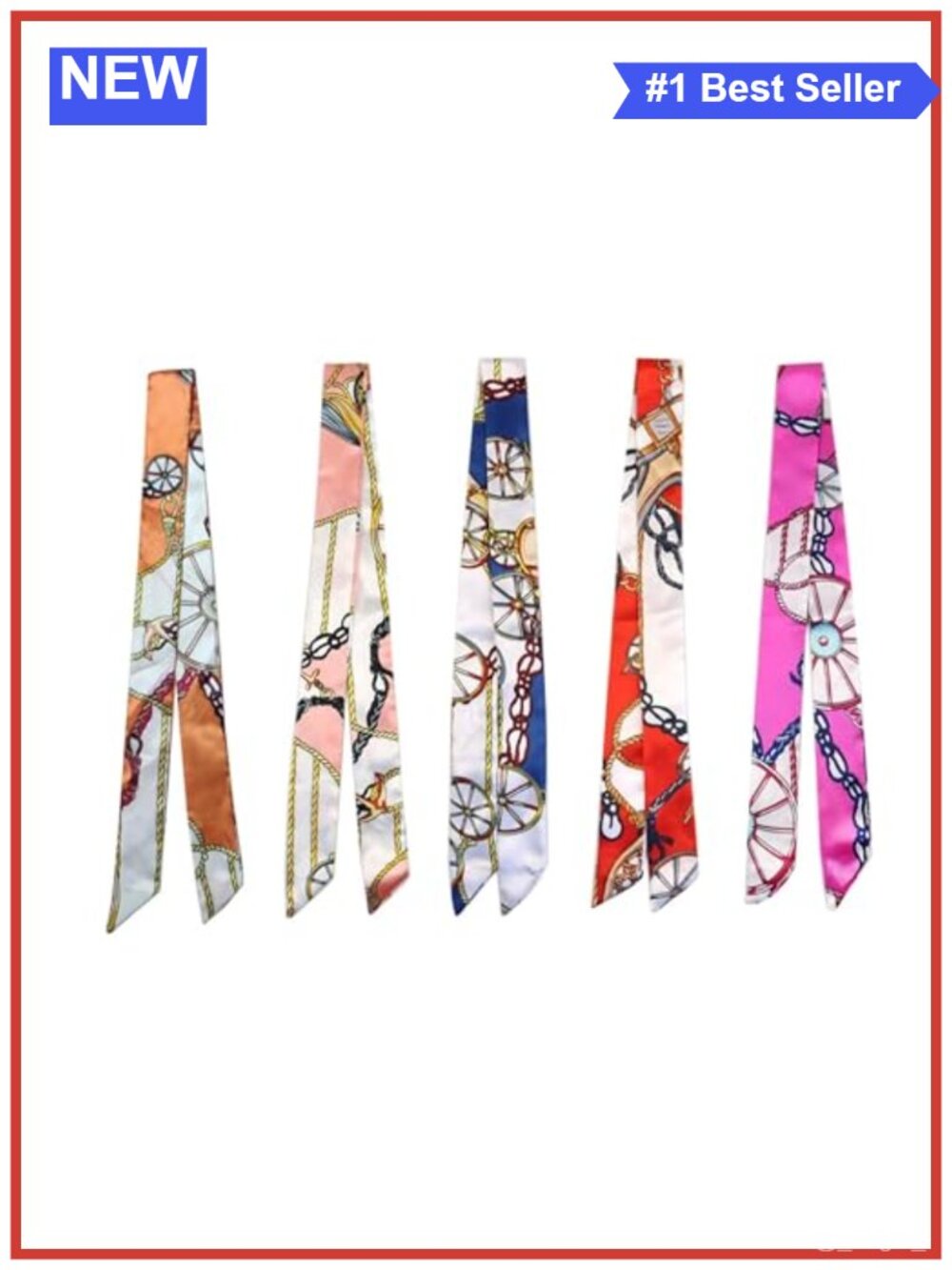 5 Pack Satin Purse Scarf Set Skinny Neck Hair Scarf Bag Handle Wrap